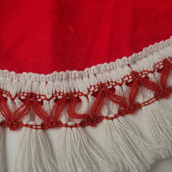 Vintage Mini Tree Skirt Red Felt w/White Fringe 16" MCM Christmas 1960s Small - Picture 3 of 6